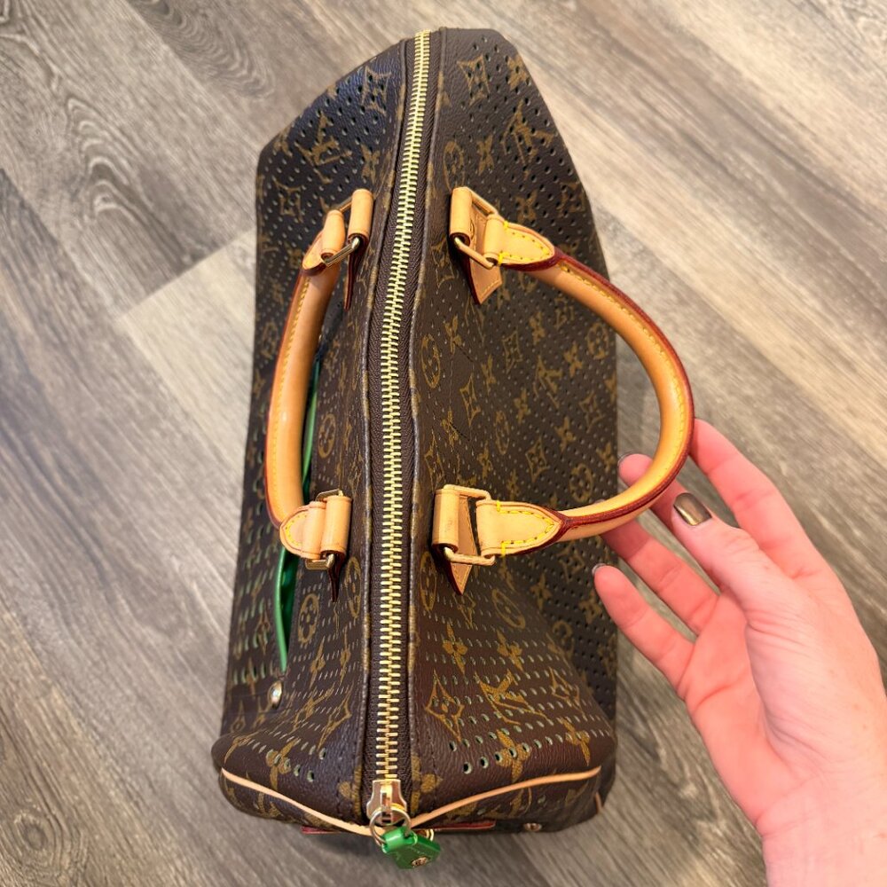 Louis Vuitton Brown Monogram Perforated Tote with Green Trim - Picture 7 of 12